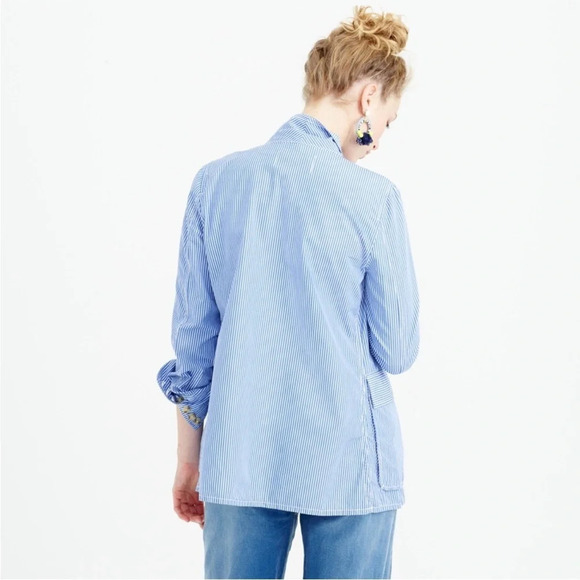 J. Crew Blue White Striped Deconstructed Shirt Blazer Women's Size 6 - Picture 5 of 12